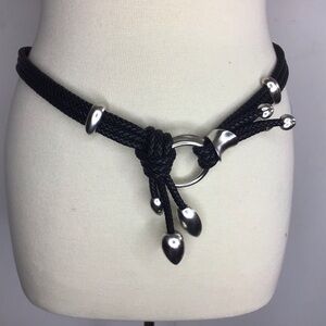 Vintage 1994 Clara Studio /Synergy Black leather asymmetrical rope belt 36” long